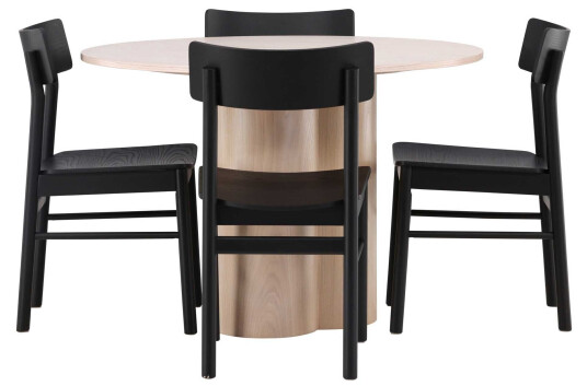 Venture Design Olivia & Montros spisegruppe Svart/whitewash 4 stoler & bord 110 cm