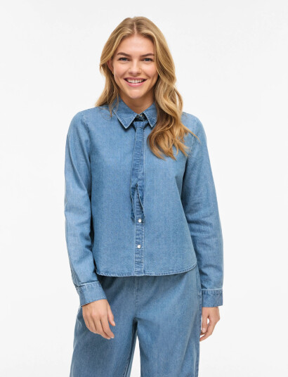 Vila Viconga L/S Bow Denim Shirt   Blue   44