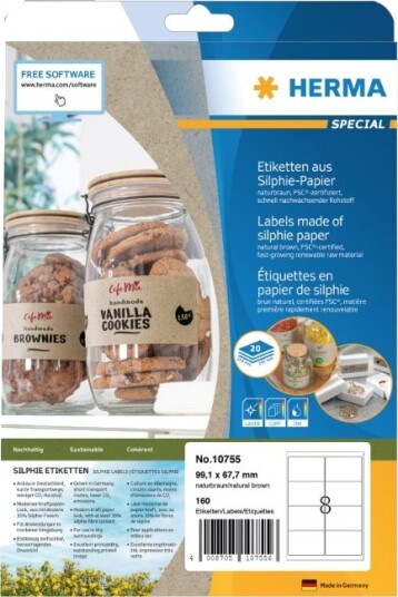 Herma 10755 Brun Rektangel Permanent 99.1 X 67.7 Mm A4 Papir