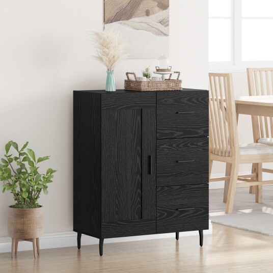 Serviesskap Svart Eik 69,5 x 34 x 90 cm Ingeniørtre og jern