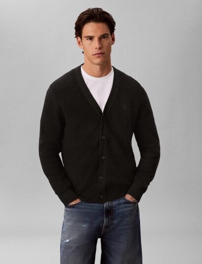 Calvin Klein Ls Textured Cotton Cardigan 12Gg Black XXL