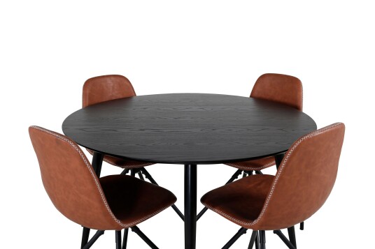 Venture Home Dipp Spisegruppe 115 cm Rund med 4 Polar Stoler Sort