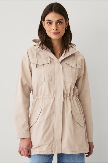 Ellos Collection Lang parka i bomullstwill Beige