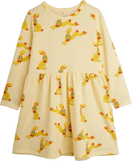 Mini Rodini Rabbits Aop Ls Dress Yellow 140/146