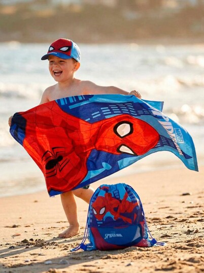Marvel Spider Man Strandsett med Håndkle Caps &  Gympose Blå