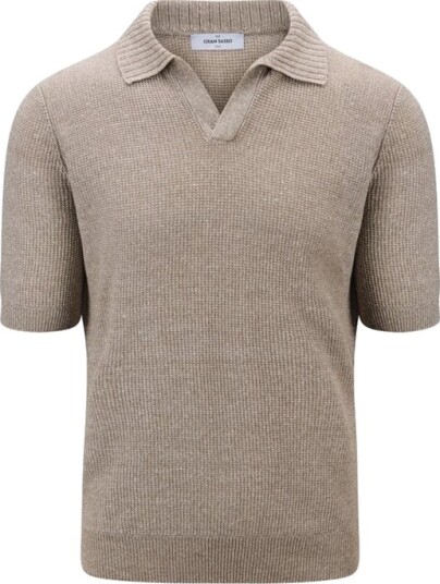 Gran Sasso Short Sleeve Piquet Cotton Linen Taupe
