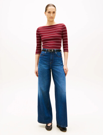 Tommy Hilfiger Slim Cody Boat Nk 3/4Slv   Burgundy   S