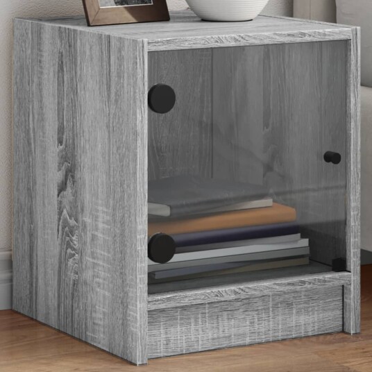  Nattbord med glassdører 2 stk grå sonoma 35x37x42 cm 8721012213036
