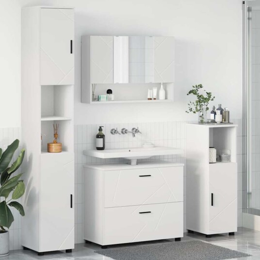 Baderomsinnredningssett 4 pcs Hvit Ingeniørtre og metall