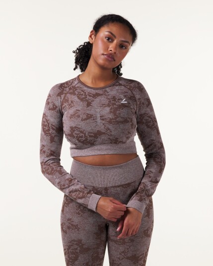 LEVITY Device Seamless Ruch Crop LS Dk Brown Leo - M LEVITY Device Seamless Ruch Crop LS Dk Brown Leo - M