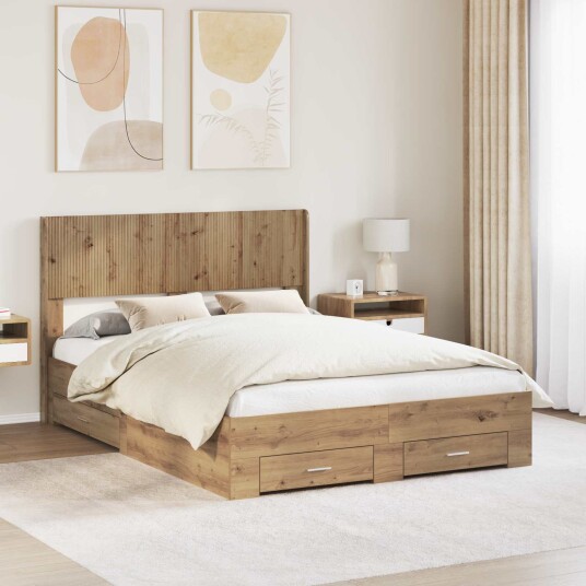 Sengramme med oppbevaring og hodegavl Artisan eik 120 x 190 cm