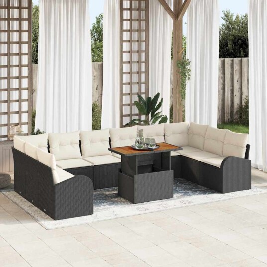 vidaXL Hagesofa Set 11 stk. Svart og krem