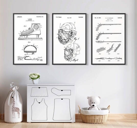 Patenttegning Plakat Ishockey / Sett med 3