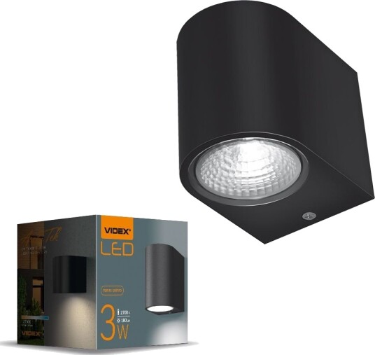 Videx 3W fasade vegglampe   Sort 180lm 2700K IP54 utendørs aluminium   Kulør : Varm