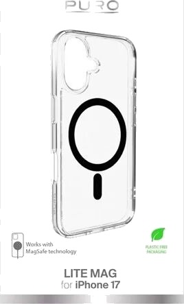 Puro Lite Mag Mobildeksel for iPhone 17 - Gjennomsiktig med Svart Ring og MagSafe Kompatibilitet Puro Lite Mag Mobildeksel for iPhone 17 - Gjennomsiktig med Svart Ring og MagSafe Kompatibilitet