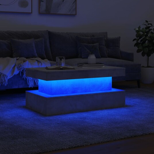 Salongbord med LED-lys betonggrå 90x50x40 cm 8721012466197