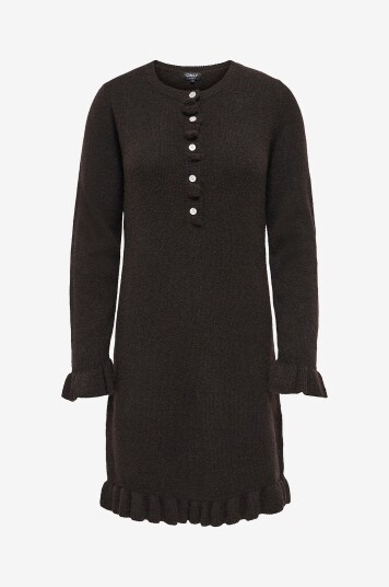 Only Kjole onlMera Life LS Frill Dress EX Knt Brun