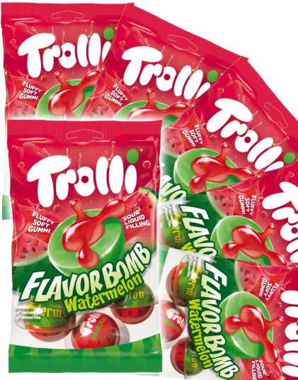 21 stk Trolli Flavor Bomb Watermelon Geleballer med Surt Flytende Fyll Hel Eske 1,57 kg 21 stk Trolli Flavor Bomb Watermelon Geleballer med Surt Flytende Fyll Hel Eske 1,57 kg