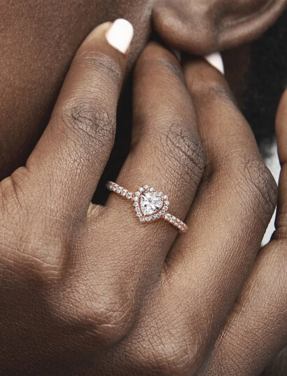 Pandora Heart 14K Rose Gold-Plated Ring With Clear Cubic Zirconia - Pink - 50