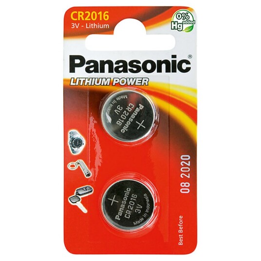 Panasonic CR2016 knappebatterier 2 stk Panasonic CR2016 knappebatterier 2 stk