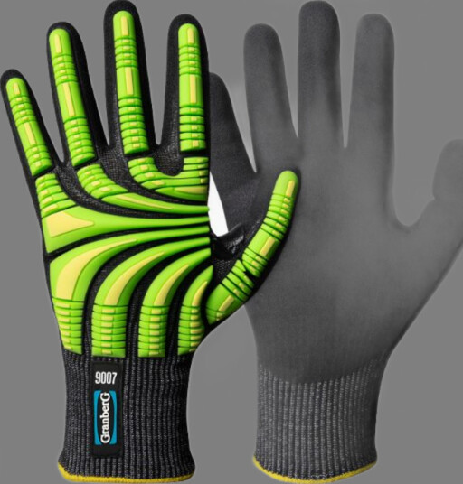 Granberg Typhoon Cut Resistant Impact Hi-Viz beskyttelseshansker svart/grå/grønn/gul 6 par SGR-115-9007 12