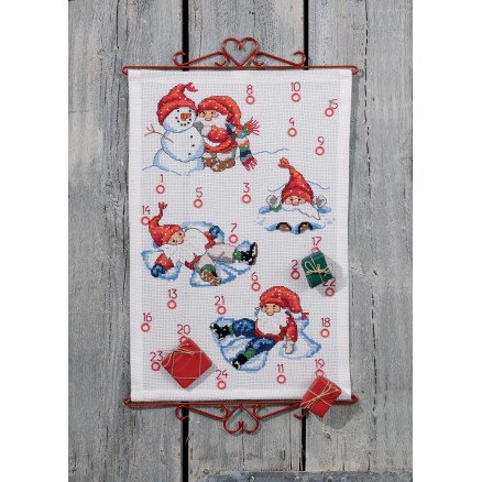 Permin Broderisett Aida Julekalender Lek med Snø 40x60cm