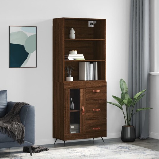 vidaXL Highboard brun eik 69,5x34x180 cm konstruert tre 8720845928513