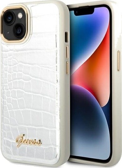 GUESS GUHCP14MHGCRHS iPhone 14 Plus 6.7 "silver / silver hardcase Croco Collection GUESS GUHCP14MHGCRHS iPhone 14 Plus 6.7 "silver / silver hardcase Croco Collection