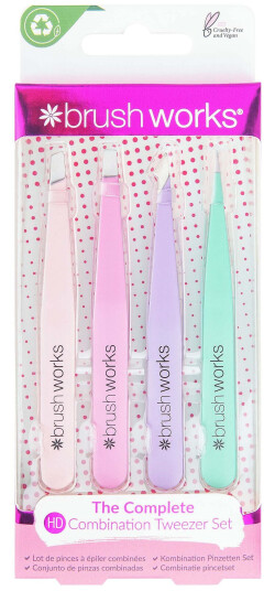 Brushworks Hd 4 Piece Combination Tweezer Set - Pastels Brushworks Hd 4 Piece Combination Tweezer Set - Pastels