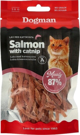 Dogman Kattesnacks laks og kattemynte 30 gram
