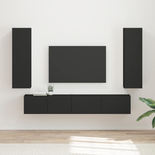 vidaXL TV-benksett Veggmontert 3 pcs Svart Konstruert tre vidaXL TV-benksett Veggmontert 3 pcs Svart Konstruert tre