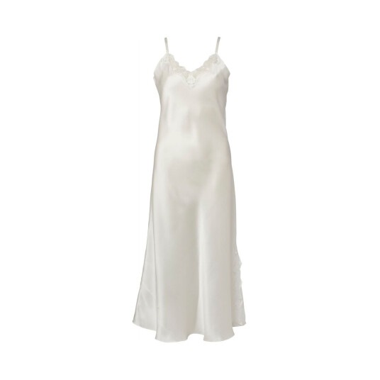 Lady Avenue Pure Silk Long Nightgown With Lace Benhvit silke Medium Dame
