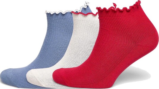 Weekday 3 Pack Frill Edge Short Socks RED + BLUE + OFF WHITE 39 41