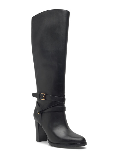 Lauren Ralph Lauren Collins Burnished Leather Tall Boot Heel - Black - 37