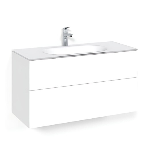Macro Design Crown Plain/push-open Servantskap 2-skuff - med Glasservant Hvit / 100cm Glass Edge Macro Design Crown Plain/push-open Servantskap 2-skuff - med Glasservant Hvit / 100cm Glass Edge