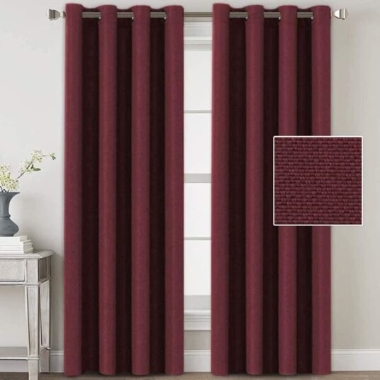 Linne mørkleggingsgardiner 213 cm lange for soverom/stue Termisk malje Gardin 2 paneler Burgundy