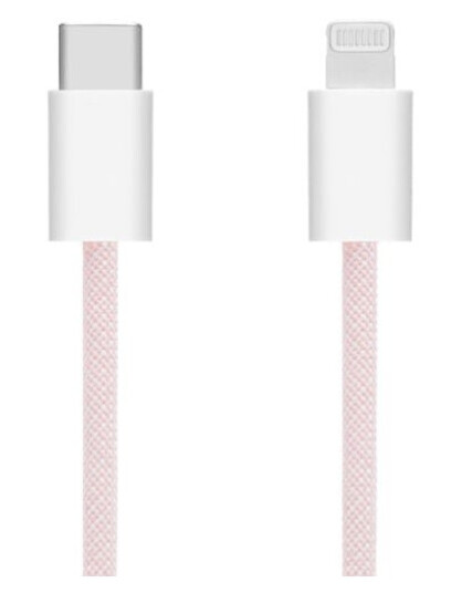 Linocell Flettet USB-C- til Lightning-kabel Rosa 2 m