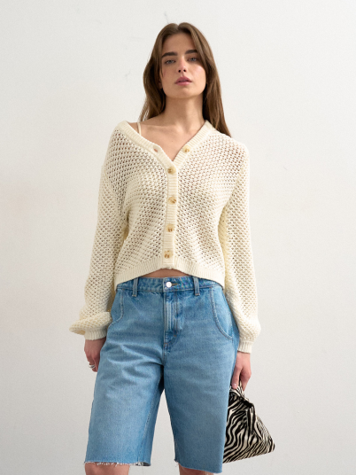 Topshop Emelie Long Sleeve Open Stitch Cardigan Hvit M
