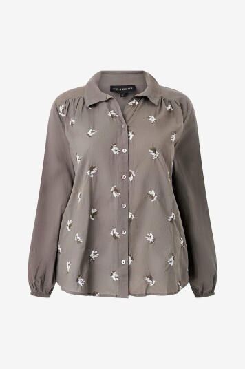 NO. 1 BY OX Skjorte w Embroidered Flowers Beige NO. 1 BY OX Skjorte w Embroidered Flowers Beige