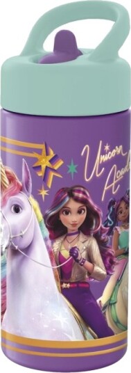 Unicorn Academy 410 ml Drikkeflaske med Sugerør og Lekkasjesikkert Lokk, Lilla