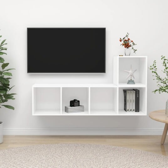 TV benksett 2 deler hvit konstruert tre