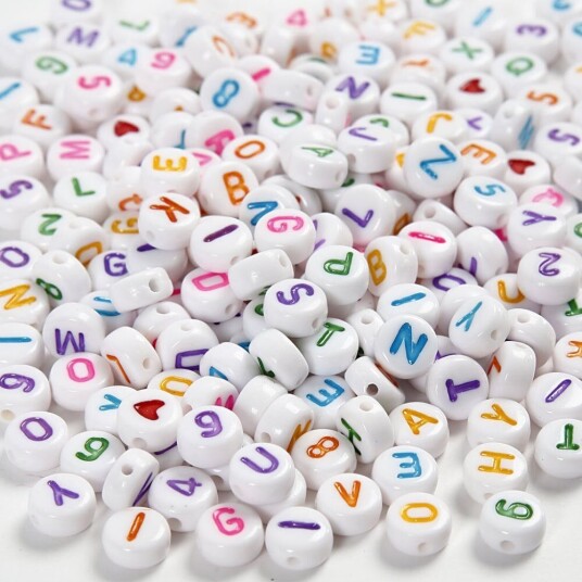 Creativ Company Bogstavperler, Str. 7 Mm, Hulstr. 1,2 Mm, Hvid, 200 G/ 1 Pk.