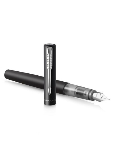 Parker Vector XL Fountain Pen  Metallic Svart Lacquer on Brass  Medium Nib with Blå Ink Refill  Gift Box