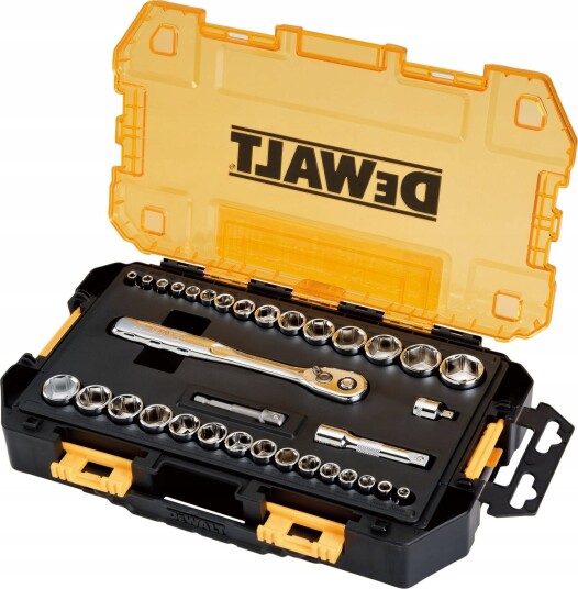 DeWalt Mekaniker Verkt??ysett ??? Inkl. 1/4" og 3/8" pipesett med skralle ??? 34 deler