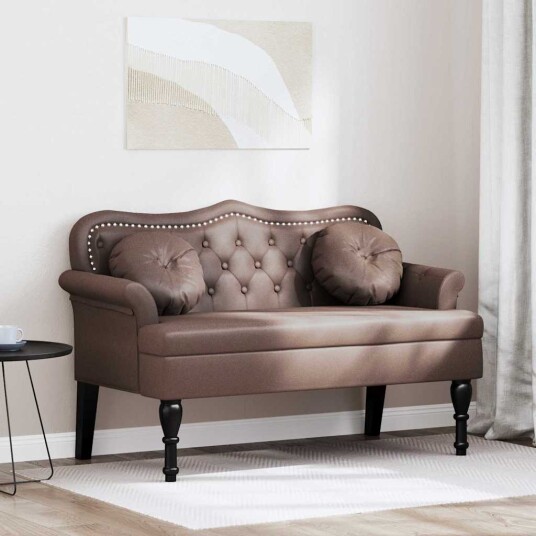  Chesterfield Benk med pute Brun 120,5 x 65 x 75 cm Kunstlær