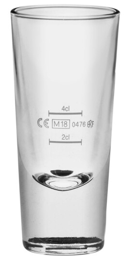 Bormioli Rocco Shotglass Bistro Bar med målestrek; 13cl, 6.2x13.5 cm (ØxH); Transparent; 2 cl & 4 cl målestrek, 6 Stykk / Forpakning