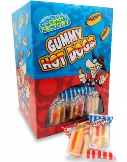 100 stk Vingummi MINI Hot Dog Hel Eske