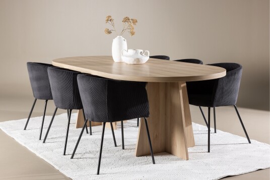 Venture Home Bootcut Spisegruppe 230 cm Rektangulær med 6 Berit stoler Whitewash/Sort