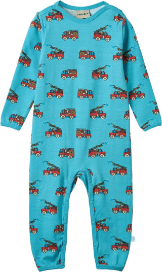 Småfolk Elstar Long Sleeved Baby Suit With Fire Truck Blue 74
