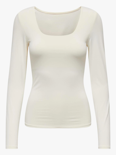Only Ea Long Sleeve 2-Way Deep Neck Top Hvit M Only Ea Long Sleeve 2-Way Deep Neck Top Hvit M